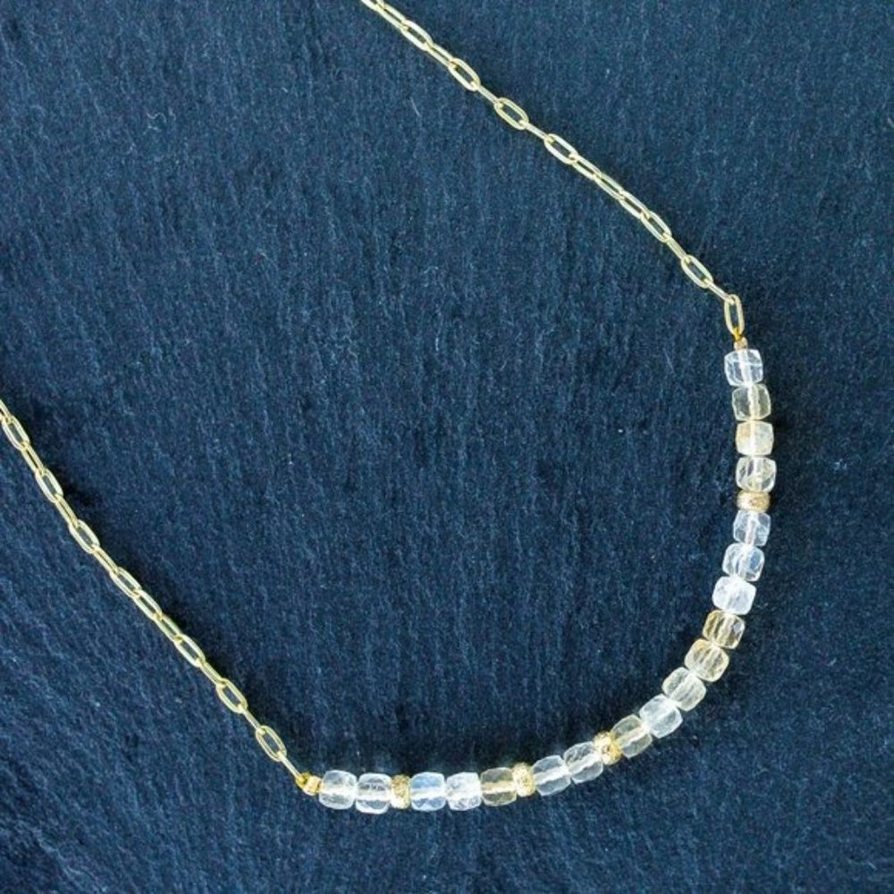 Citrine Beautiful Gemstone Necklace Gold Paperclip Chain WATERPROOF Necklace